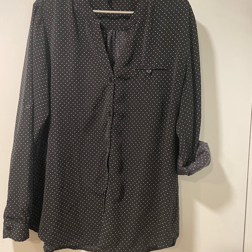 Chic Black Blouse with White Dots